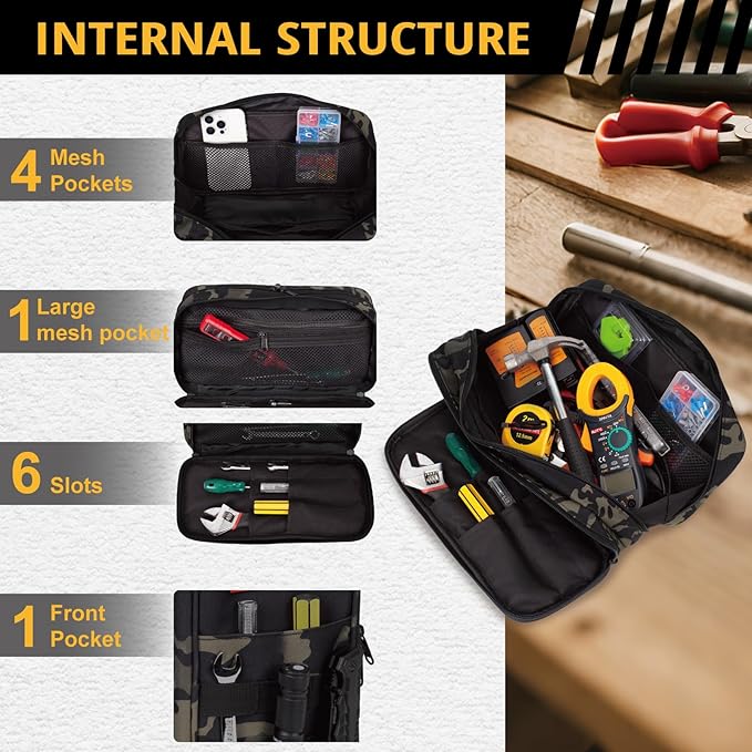 Tactical Tool Bag for Men,Wide Mouth Tool Pouch with Water-Resistant, Multi-purpose Range Bags with Zipper Handle,Heavy Duty Small Tool box organizer for Repairman, Carpenters, Handyman