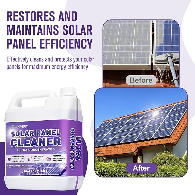 Teexpert Solar Panel Cleaner (1Gallon Makes 600 Gallons), Ultra Concentrated Glass & Solar Panel Cleaning, Pro Quick Dry Streak-Free Remove Dirt, Dust, Droppings, Fingerprints, Oils & Water Spots