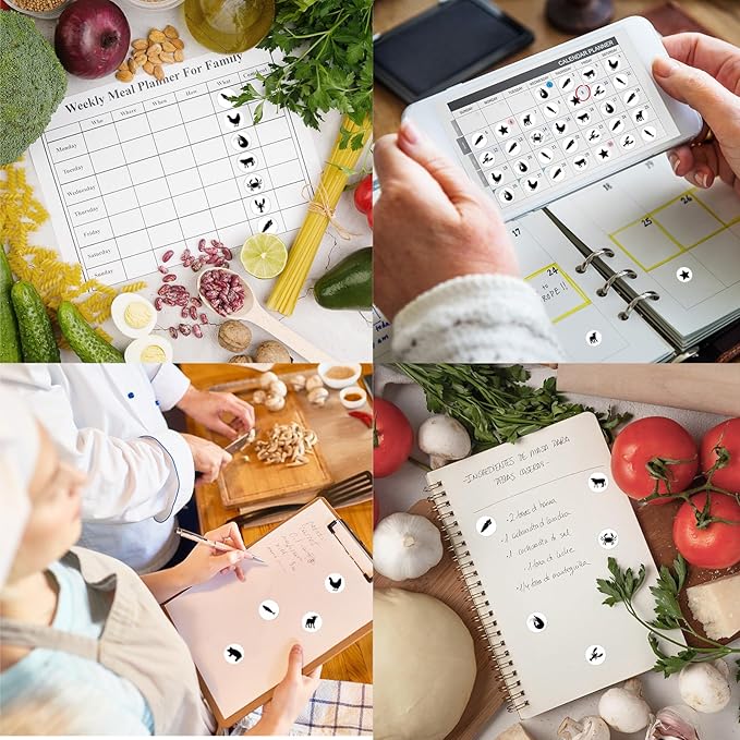 2400 Pcs Small Sticker for Kids,Mini Black Food Sticker Cute Paper Decals 10 Designs Self-Adhesive Stickers for Summer Party Envelopes Scrapbook Gifts DIY Supplies,0.5in（Food）