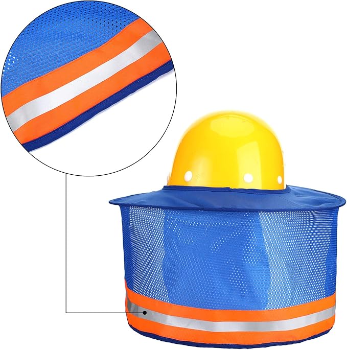 SATINIOR 2 Pcs Sun Hard Hat Neck Protection High Visibility Full Brim Mesh Sun Protection and Neck Gaiter Bandana Face Scarf for Construction Helmet Hard Hat Accessories, Reflective(Blue)