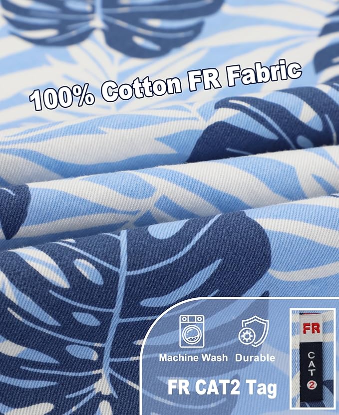 BOCOMAL FR Shirt for Summer Lightweight Vented Mesh Back and Underarm Breathable Flame Resistant Welding Button Down Shirts