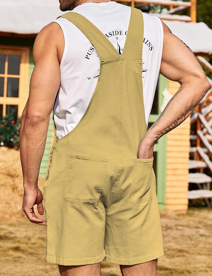 Bindefon Denim Overalls for Men Jean Shorts Jumpsuit Work Bibs Coveralls with Zipper