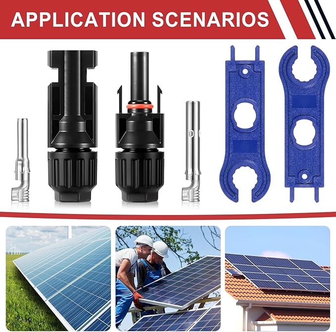 32 PCS Solar Panel Connectors MC4, 16 Pairs Male/Female + 2 Wrenches IP67 Waterproof 1000V/30A Solar Connectors，for Solar Power Systems (10AWG)