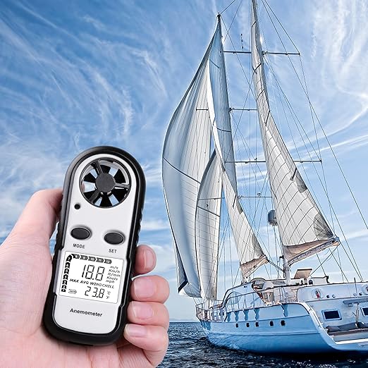 Digital Anemometer Wind Speed Meter, Wind Gauges Air Flow Velocity Meter for Measuring Wind Chill Temperature Speed, Wind Meter Thermometer Gauge for Shooting Windsurfing Fishing Hunting
