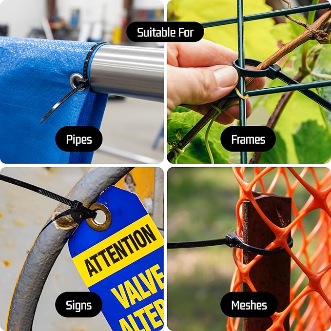 Bolt Dropper 1000-Piece Set of 8 Inch Black Zip Ties Heavy Duty - Self-Locking, UV-Resistant Nylon Cable Ties for Indoor and Outdoor Use, Ideal for Organizing, Securing, and Bundling Wires and Cables