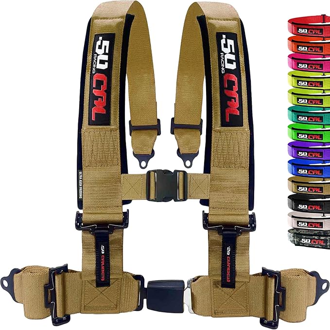 1pc 4 Point Harness for Bucket Seat Push Release 10 Color Harnesses Racing Harness 4 point Race Car UTV, RZR (Gold, 2in)