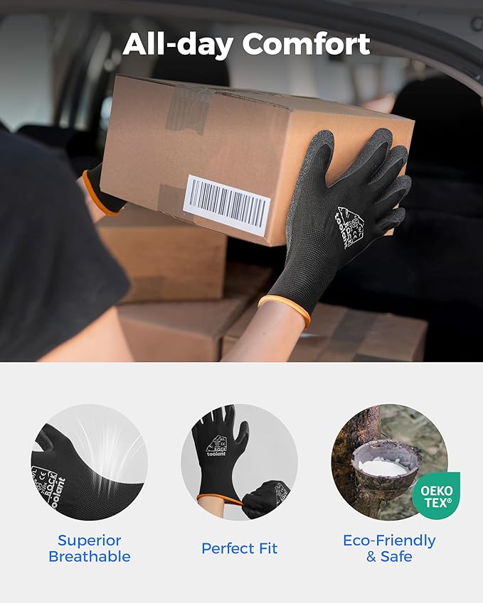 toolant Crinkle Latex Work Gloves Bulk, Rubber Coated Safety Work Gloves for Men and Women, 60 Pairs for Construction, Gardening, Warehouse (Gray, XL)