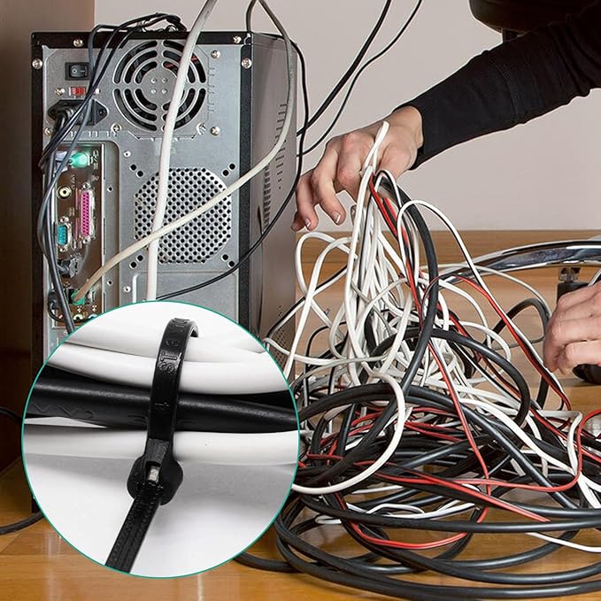 150pcs Push Mount Zip Ties 12 inch, Self Locking Straps Cable Zip Tie with Stainless Steel Metal Tooth Locking Device Heavy Duty Nylon Zip Tie Clips (12", Black)