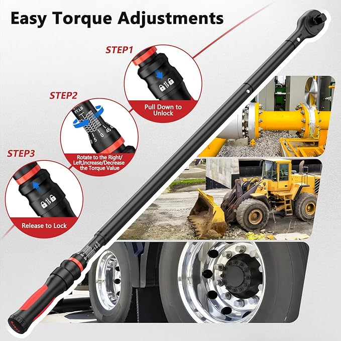VANPO Torque Wrench 3/4-Inch Drive 100–800 Ft-Lb Heavy Duty Click Type for Construction & Agricultural Equipment – TPR+ABS Handle, ±3% Accuracy, 45-Tooth Ratchet, 48" Long Handle with Case