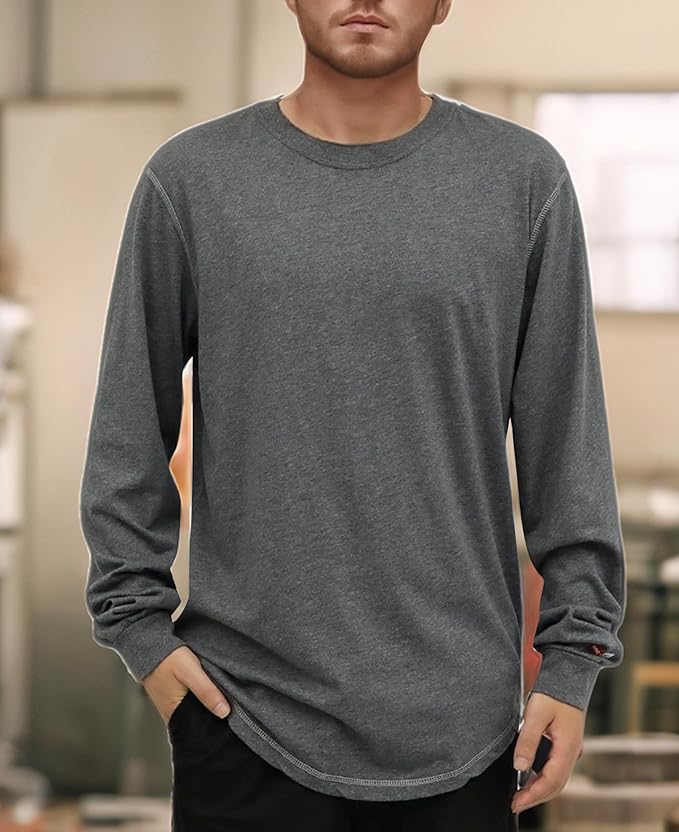 TICOMELA FR Shirts for Men 4oz Lightweight Flame Resistant Crewneck T-Shirts 100% Cotton Fire Retardant Henley Shirts