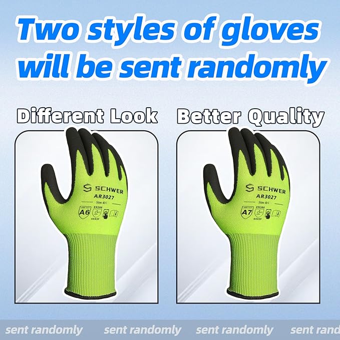 Schwer 2 Pairs Cut Resistant Gloves ANSI A6/A7 (Send Randomly) Cut Proof Work Gloves, Touchscreen, for Men and Women Used for Woodworking, Glass Cutting, Construction, Cargo Handling, Car Repair, XL