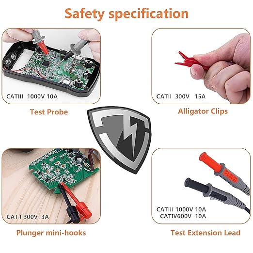 KAIWEETS Soft Silicone Electrician Test Leads Kit CAT III 1000V & CAT IV 600V with Alligator Clips and Needle Probe for Fluke/AstroAI/INNOVA Multimeter Electronic Clamp Meter 9PCS (Pack of 2)