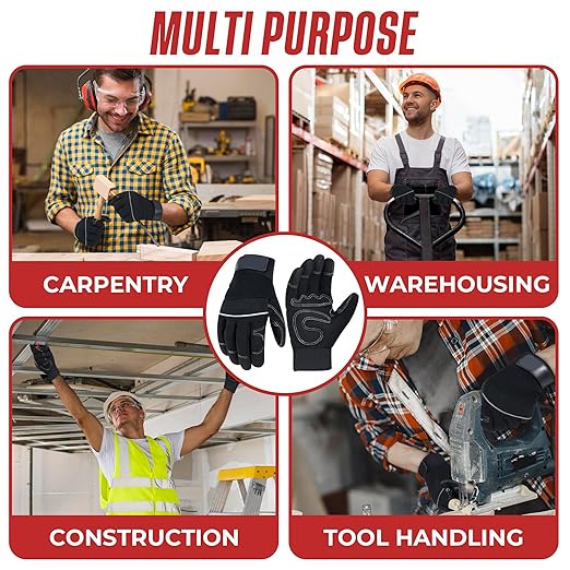 HANDLANDY Work Gloves Mens & Women, Utility Safety Mechanic Working Gloves Touch Screen, Flexible Breathable Yard Work Gloves (2X-Large, Black)