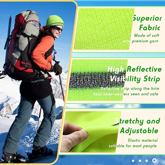 Reflective Knit Hat Safety Beanies Adult High Visibility Beanie Neon Winter Knit Caps with Reflective Stripe