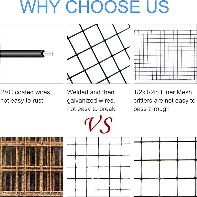 YESON Solar Panel Guard, 6in X 100ft PVC Coated Critter Guard Roll Kit for Solar Panel Wire Screen, Black Pigeon Barrier Netting with 120 Fastener Clips, Cutting Scissor, Gloves