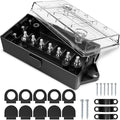 MICTUNING 7 Way Electrical Trailer Junction Box - 7 Gang Trailer Wire Connection Box Weatherproof for Rewiring Camper RV Caravans Boat Light, Transparent Cover