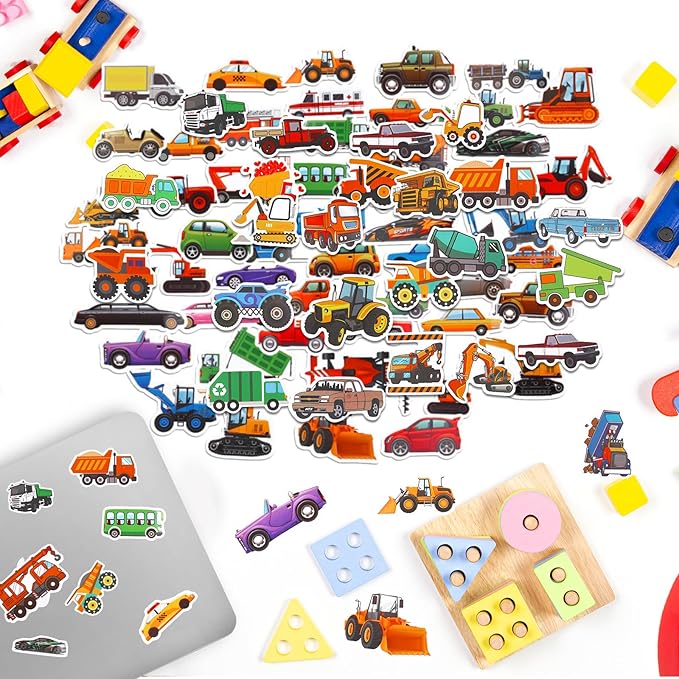 Construction Vehicle Stickers for Kids Boys Children - Including Truck, Tractor, Excavator, Crane, Bulldozer, Digger, and Assorted Car Sticker Decals, Party Favors, Pack of 100