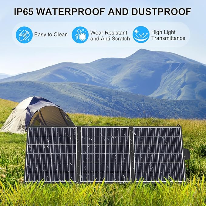 100W Portable Solar Panel, 20V Foldable Charger with USB-A QC3.0 and Type-C PD45W. Lightweight Design for Outdoor Camping, RV Trips and Hiking, powering Mobile Phones and Energy Storage Devices