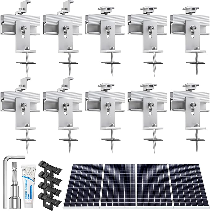 Solar Panel Mounting Brackets Kit 10Pcs Solar Roof Mount Kit for 1-4 Pieces, Aluminum Alloy Mount for Flat Pitched Roof Rack Mounting Brackets