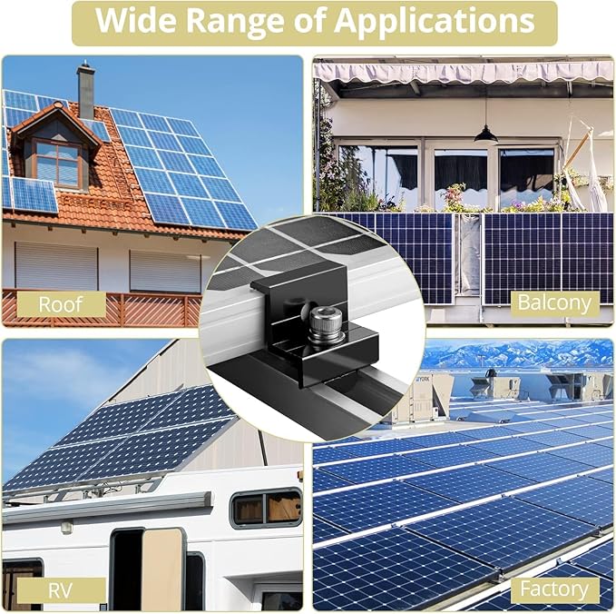 10pcs Solar Panel End Clamp 30mm/35mm, Anbte Aluminum Z Brackets for Solar Panels Solar Mounting Brackets Kit with Nuts Bolts for Solar Panel Pv Mounting System Install Accessories (Black)