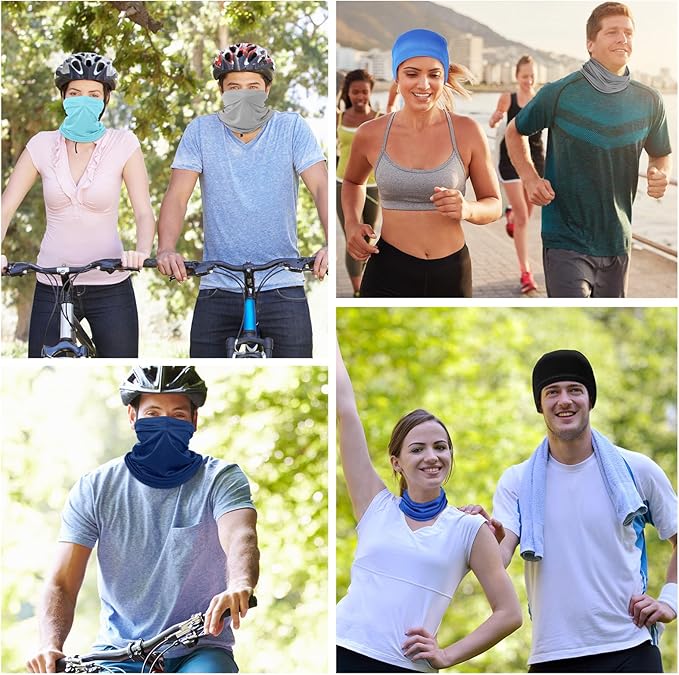 Geyoga 6 Pieces Summer UV Protection Cooling Neck Gaiter Face Clothing Neck Gaiter Mask Scarf Sunscreen Breathable Bandana