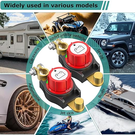2 Packs Top Post Battery Disconnect Switch, 12V-48V Kill Switch for Car, Battery Quick Disconnect for Vehicle Marine RV Trailer Boat and Solar Panels, Negative On/Off