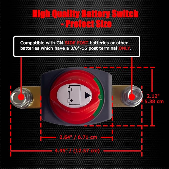 Ampper Side Post Battery Disconnect Switch 12V - 48V, Marine Battery Switch Disconnect Power Cut Shut Off for Car, RV and Boat (On/Off)