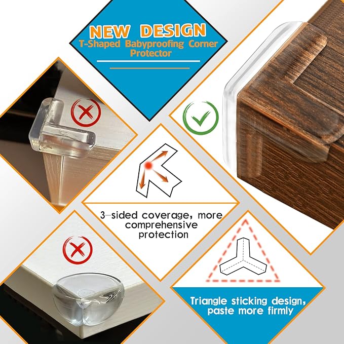 16 Pack Table Corner Protectors Clear Corner Guards Corner Bumpers Covers, Furniture & Sharp Corner Baby Proofing, T-Shaped