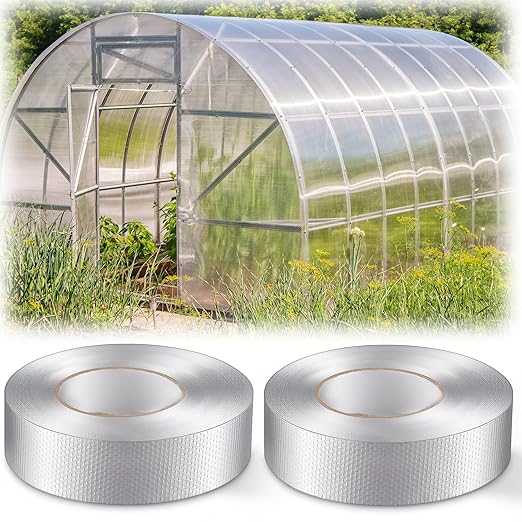 2 Roll 1.18in x 131 ft in Total Aluminum Polycarbonate Tape, Heavy Duty Waterproof Sealing Insulation Greenhouse Tape, Self Adhesive UV Heat Resistant for Greenhouse Roofing Outdoor Repairs