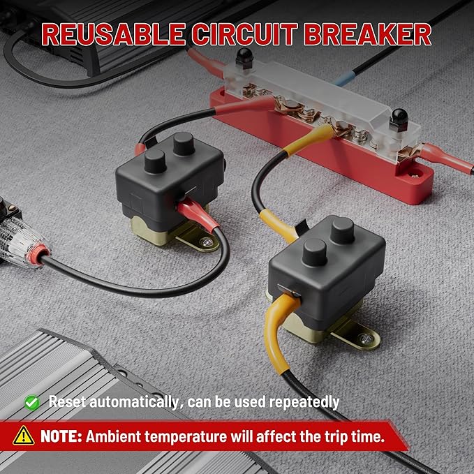RED WOLF (40A 1PCS) DC 6V-50V Automatic Reset Circuit Breaker #10-32 Studs with Metal Fuse Housing Pre-Trimmed Cover Reusable for Trolling Motor Marine ATV Boat RV Automotive Battery Solar System