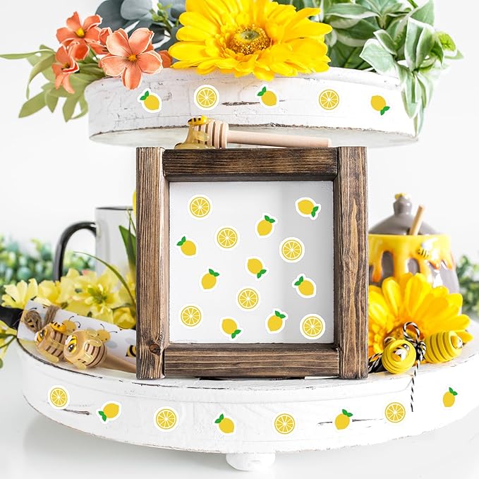 JarThenaAMCS 2400Pcs Lemon Mini Sticker Yellow Fruit Paper Decals Self-Adhesive Stickers for Summer Envelopes Scrapbook Gifts DIY Supplies, 0.5 in