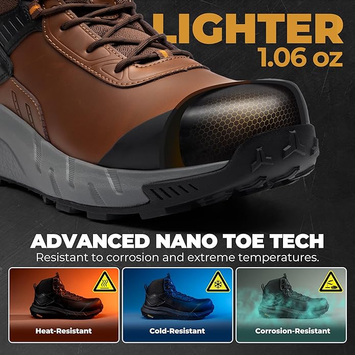 NORTIV 8 Composite Toe Boots for Men – Waterproof Lightweight Non-Slip ASTM F2412-24 & ASTM F2913-24 Safety Work Boots for Warehouse & Construction VaporGuard-Nano