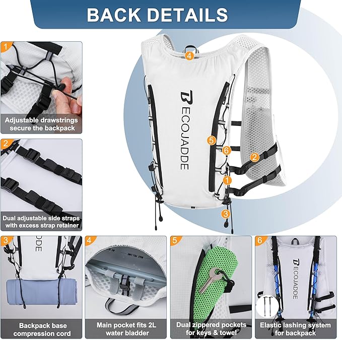 Running Vest Hydration Backpack for Men Women, 5L Lightweight Running Backpack Hydration Pack for Marathon, Trail, Cycling, Hiking, Jogging