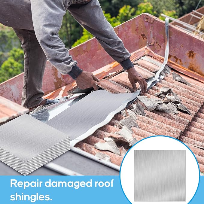 Therwen 10 Pcs 12 x 12 Inch Flashing Aluminum Sheet Roof Flashing Metal Roof for Shed Weatherproofing Areas Around Chimneys or Skylights (Silver)