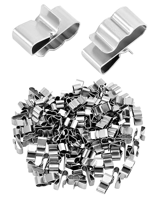 QWORK Solar Panel Clips: 100pcs Stainless Steel Double Wire Trailer Clips, 0.89 Inch for PV Wiring & Boat Cable
