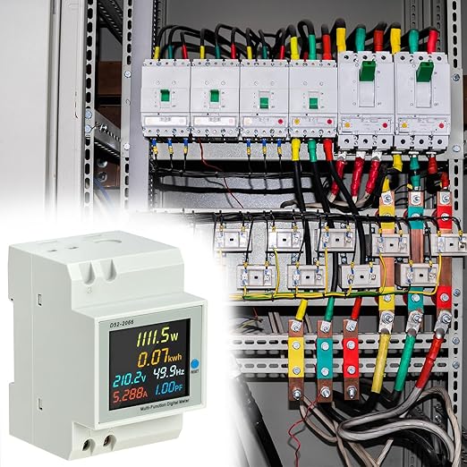 QWORK Digital DIN Rail AC Power Meter 40-300V 100A 6-in-1 Monitor – HD Color LCD Display for Energy Voltage Current & Wattage – Ideal for Home Distribution Box Solar Inverter & RV