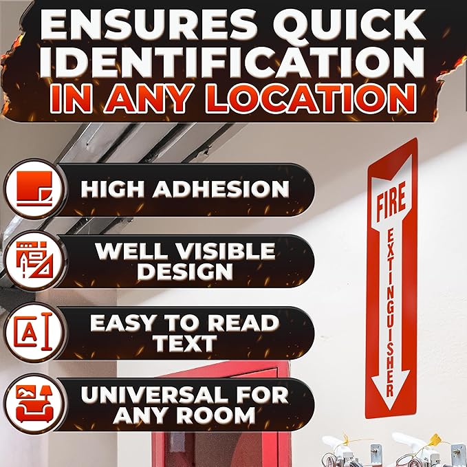 12 Pack Fire Extinguisher Stickers – 4x11.8 Inch Vinyl Signs | Waterproof & Fade-Resistant Safety Decals for Indoors & Outdoors | Easy to Apply on Walls & Doors, for Cabinets, Offices & Commercial Use