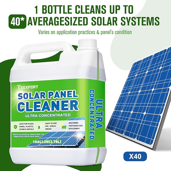 Teexpert Solar Panel Cleaner (1 Gallon Makes 600 Gallons), Super Concentrated Glass & Solar Panel Cleaning, Streak-Free Quick Dry Remove Dirt, Dust, Droppings, Oils, Fingerprints & Water Spots
