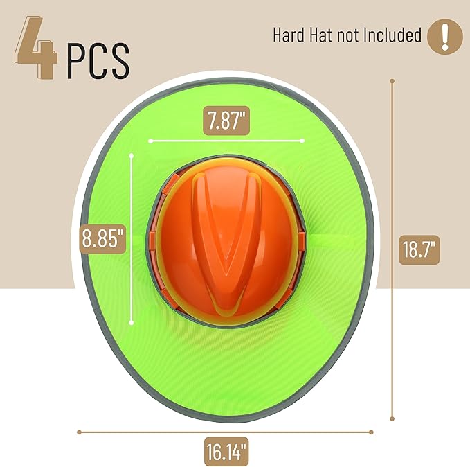 UNCO- Hard Hat Sun Shield, 4 Pack, Green, Full & Standard Brim Mesh Sunshade High Visibility Reflective, Hard Hat Accessories