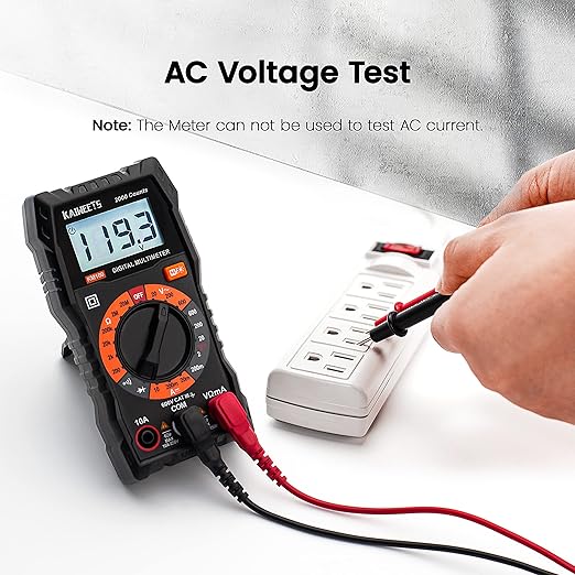 KAIWEETS Digital Multimeter with Case, DC AC Voltmeter, Ohm Volt Amp Test Meter and Continuity Test Diode Voltage Tester for Household Outlet, Automotive Battery Test (Anti-Burn with Double Fuses)