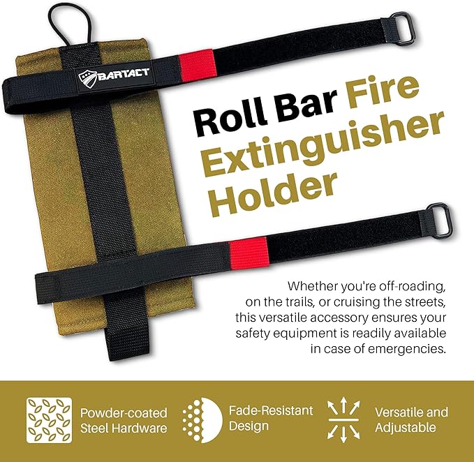 Bartact - 2.5 lb Roll Bar Fire Extinguisher Mount for Vehicle Holder, Adjustable Fire Extinguisher Holder Mount, US Made Universal Vehicle Fire Extinguisher Holder Fits All Roll Bars (Coyote)