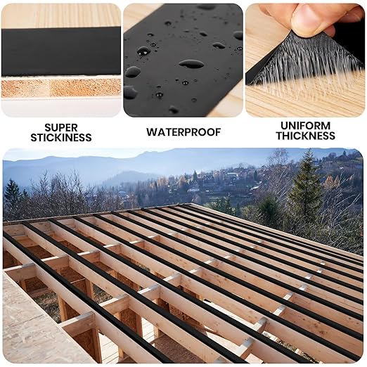 ADHES Deck Joist Tape, 2" x 16', 4 Rolls Weather Resistance & Waterproof Butyl Joist Tape for Decking, Deck Flashing Tape, Ideal for Wood Decks Beams Roof, Outdoor Construction Use