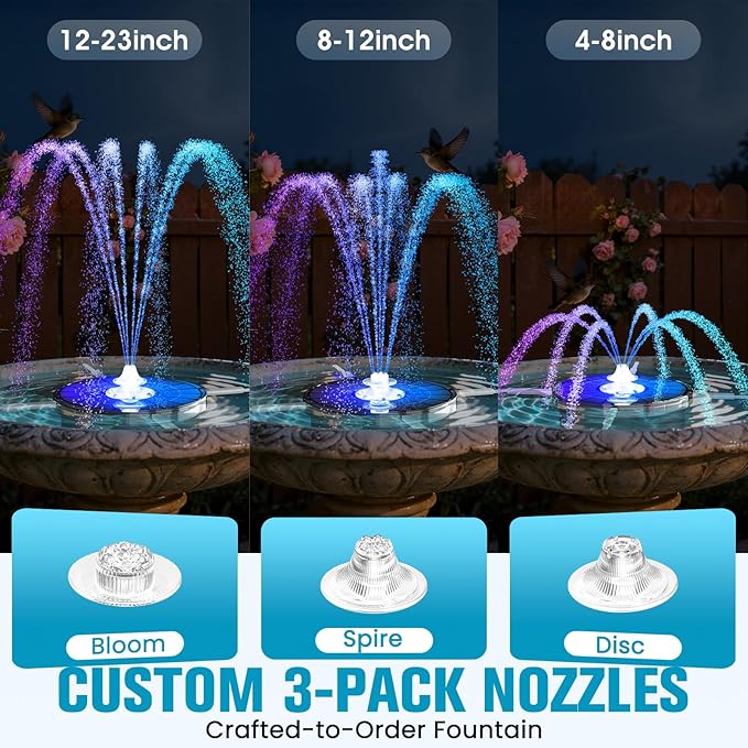 4000mAh Solar Fountain,2026 Solar Bird Bath Fountain Pump,3 Spray Solar Powered Water Fountain with Lights,Floating Birdbath Fountain Kit,DIY Water Bird Bath Fountain for Outdoor,Garden,Pond-White
