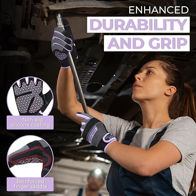 HANDLANDY Work Gloves for Women, Breathable Leather Gardening Glove for Yard Maintenance, Hand Protection with Touch Screen