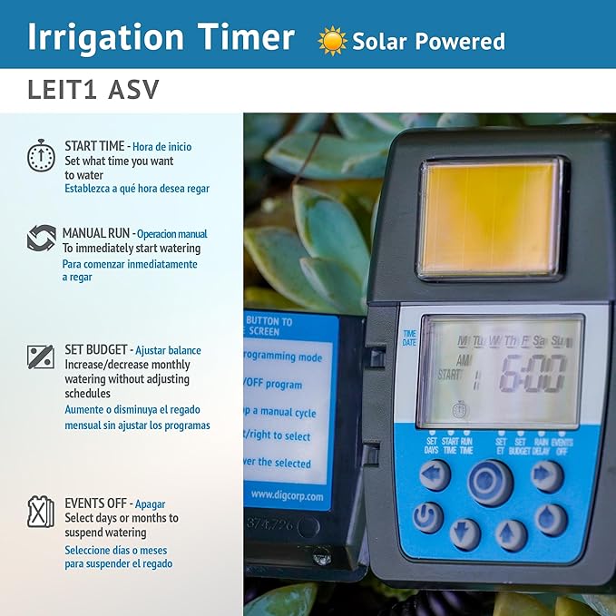 DIG LEIT 1 ASV.075 Solar Irrigation Controller with 3/4" Anti Siphon Valve | Solar-Powered, Smart Programming | Ideal for Drip & Sprinkler Systems in Residential & Commercial Irrigation (Weatherproof)