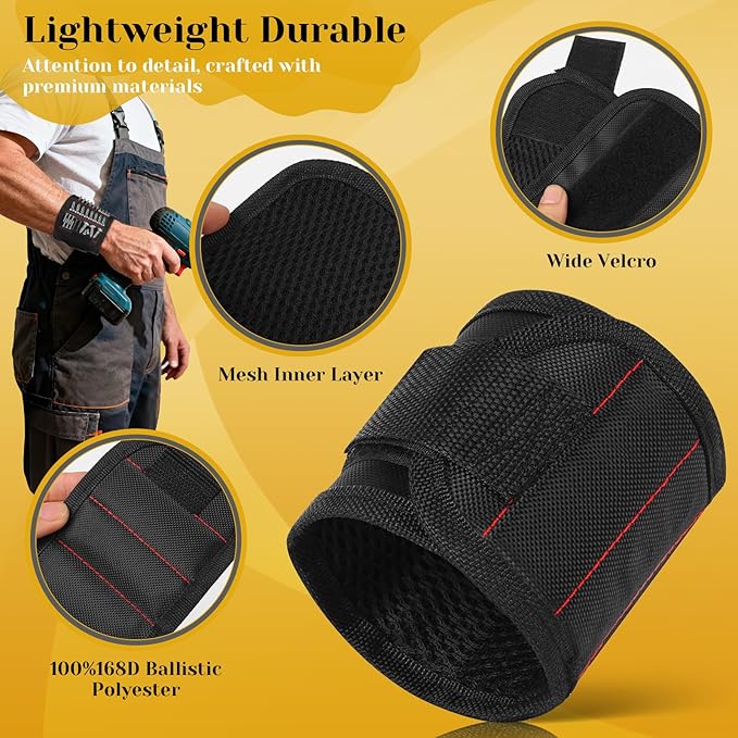 Magnetic Wristband for Tools,Stocking Stuffers for Men,Heavy Duty 15 Magnet for Hands-Free DIY & Construction,Holds Screws,Nails,Bits - Ideal Gift for Dad Husband Boyfriend