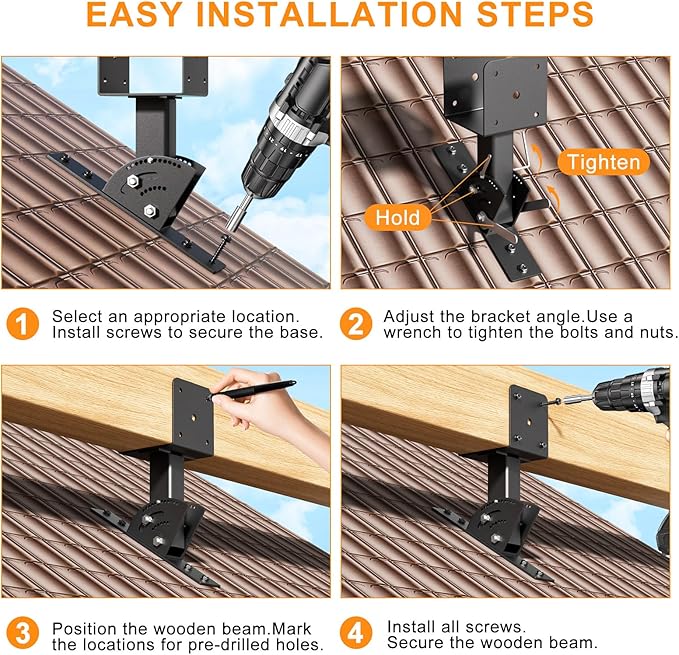 Pergola Roof Rise Bracket-Kit - Upgrade Adjustable Angle Mount Pergola Beam Brackets Support for 4x4/4x6 Lumber 1Pcs
