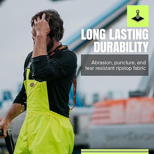 Pioneer Hi Vis Ripstop Waterproof Bib Pants/Overalls for Men - Reflective Safety Work Rain Pants - High Visibility Yellow