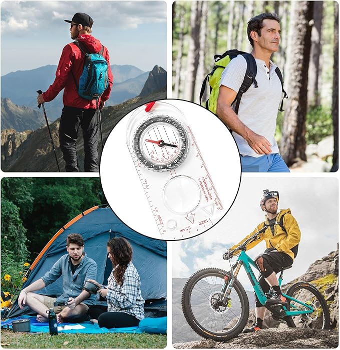 BlingKingdom Multifunctional Waterproof Navigation Compass Map Ruler Magnifier for Explorer Hiking Map Reading and Navigation with Adjustable Lanyard