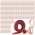 XHF 100PCS 2 AWG-3/8 Heavy Duty Battery Lugs with 3:1 Heat Shrink Tubing, Ring Terminals Battery Cable Ends Copper Eyelets Electrical Battery Connectors
